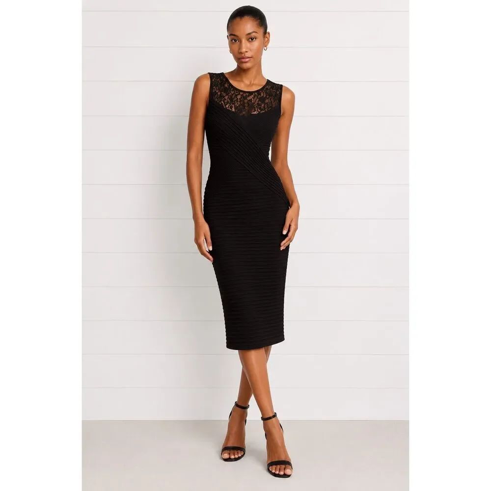 Calvin Klein black lace body con fitted dress 8